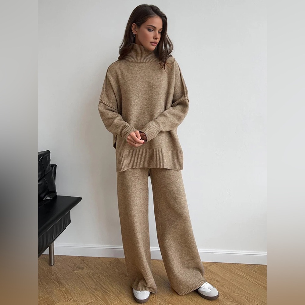 41 Commense Plain Turtleneck Knit Pants Set - Picture 4 of 6